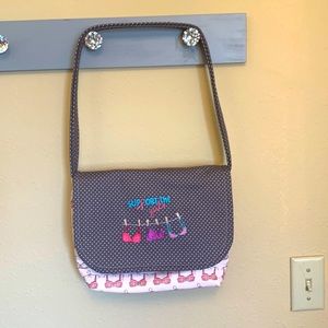 Handmade breast cancer purse “Support the girls” in pink and grey